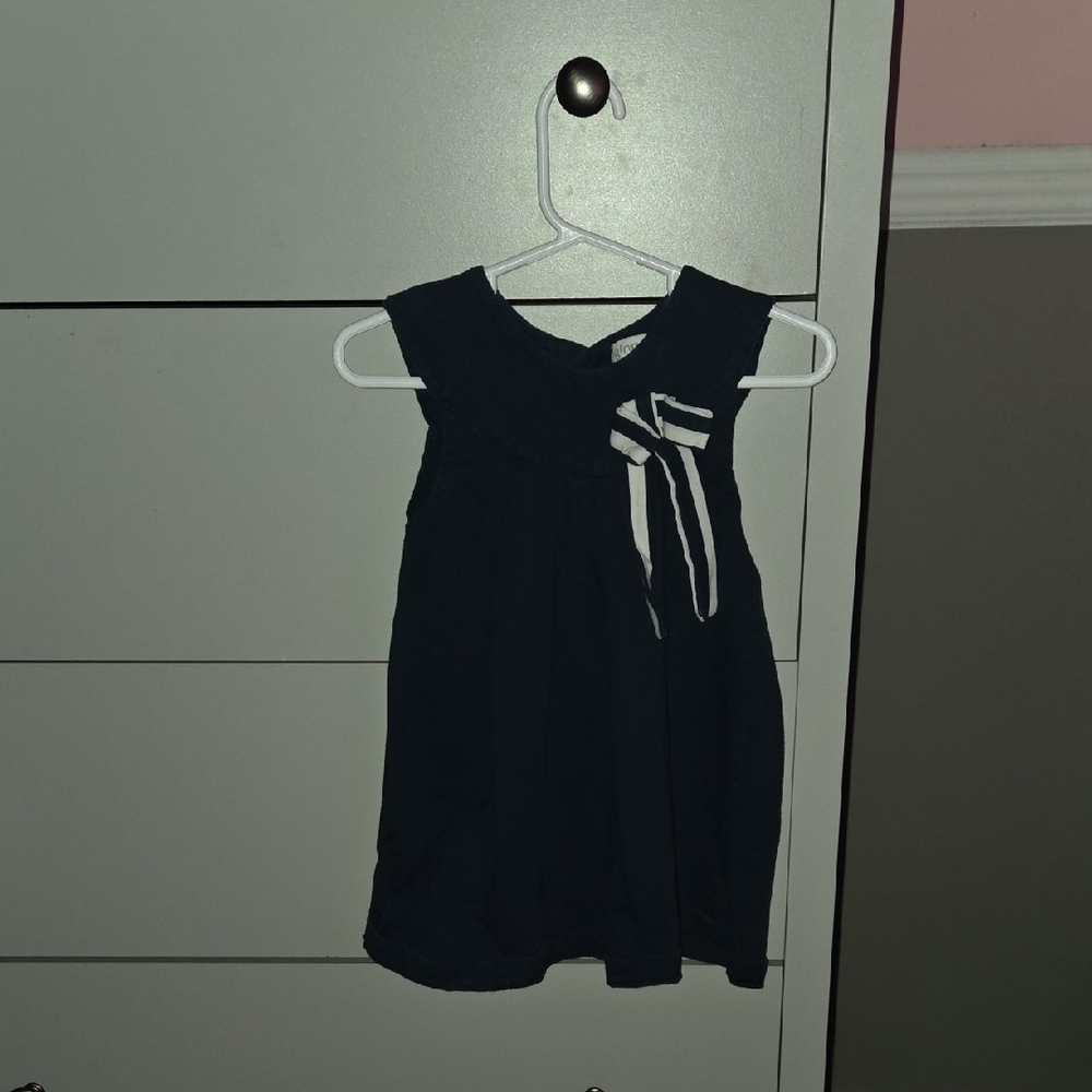 Navy Blue Kids Dress with Bow Accent